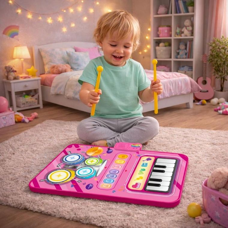 Lean Toys, mata muzyczna, interaktywna perkusja, pianinko, 2w1