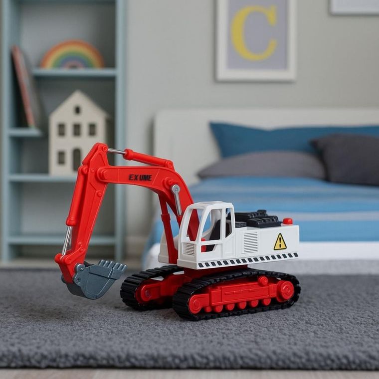 Lean Toys, metalowa koparka gąsienicowa, interaktywny pojazd budowlany