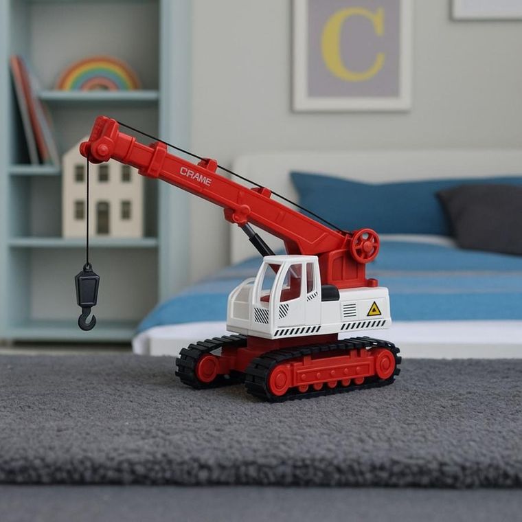 Lean Toys, metalowy dźwig gąsienicowy, interaktywny pojazd budowlany