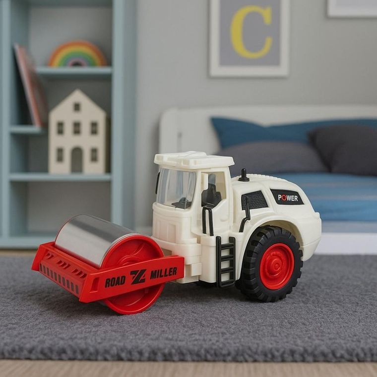 Lean Toys, metalowy walec drogowy, interaktywny pojazd budowlany