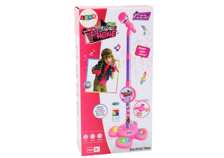 Lean Toys, mikrofon ze statywem, regulowany, różowy