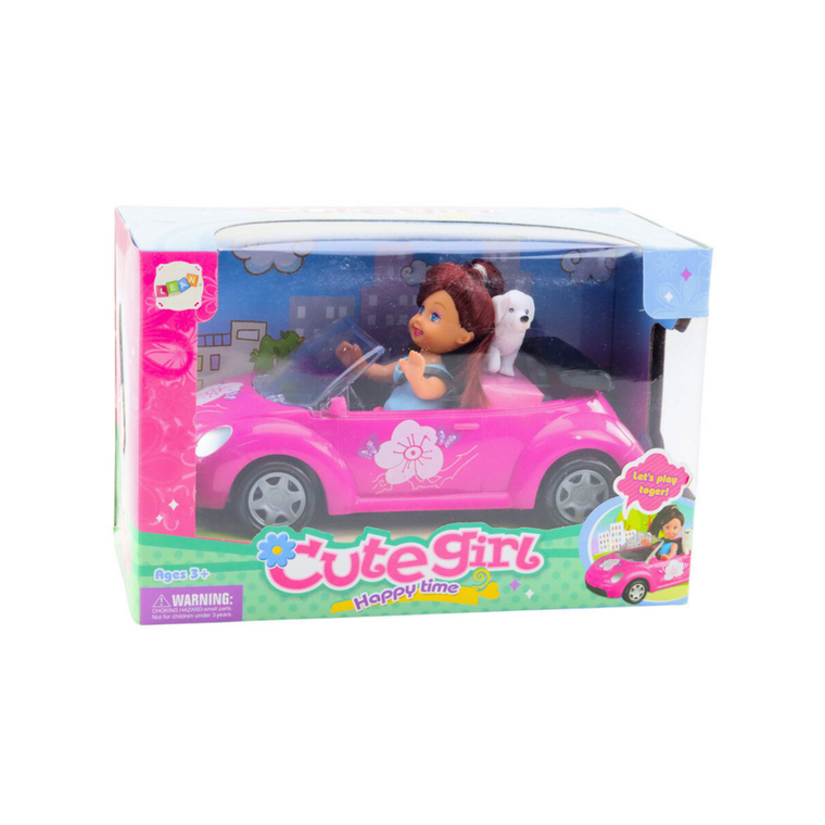 Lean Toys, mini laleczka w kabriolecie, zestaw z figurką pieska