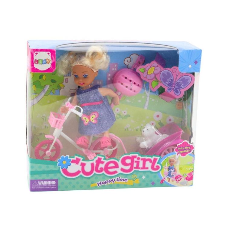 Lean Toys, mini laleczka, zestaw z rowerem i piesekiem