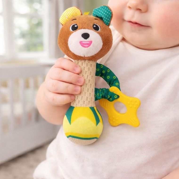 Lean Toys, miś, grzechotka pluszowa z gryzakiem