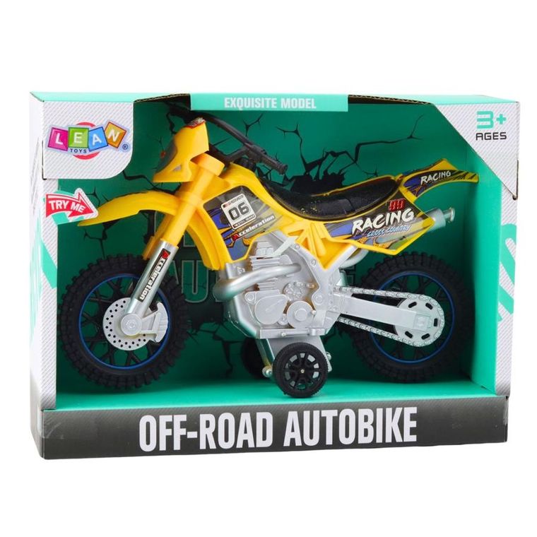 Lean Toys, motor crossowy off-road, pojazd interaktywny, żółty