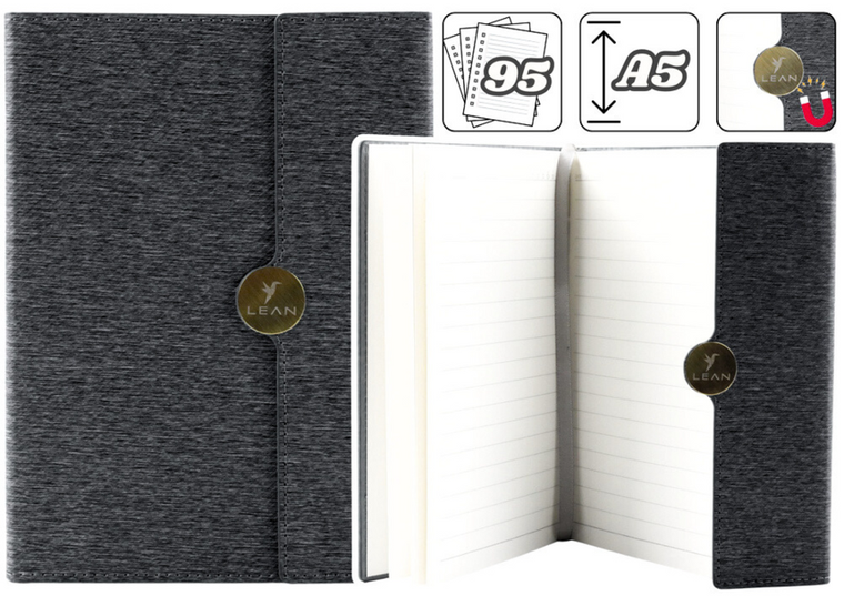 Lean Toys, notes biurowy na magnes, A5, linie, czarny, 1 szt.