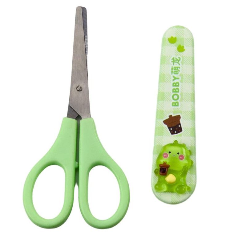 Lean Toys, nożyczki szkolne z osłonką oburęczne, zielone, 14 cm