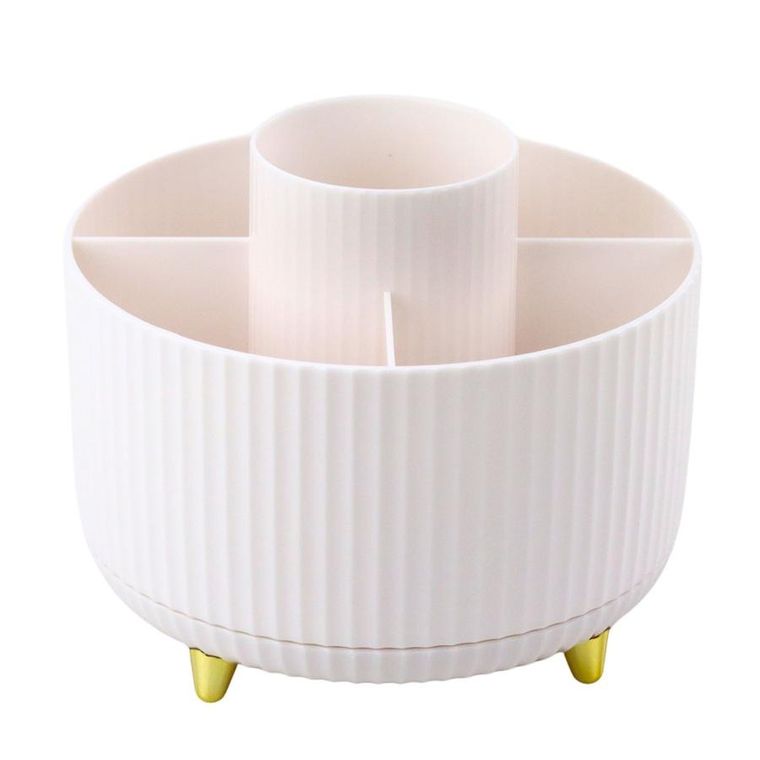 Lean Toys, obrotowy organizer na pędzle kosmetyki, 360°, 5 przegród, biały