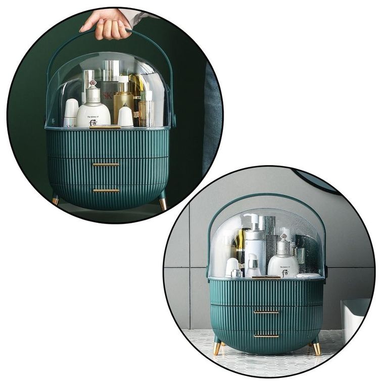 Lean Toys, organizer na kosmetyki, dwie szuflady, zielony