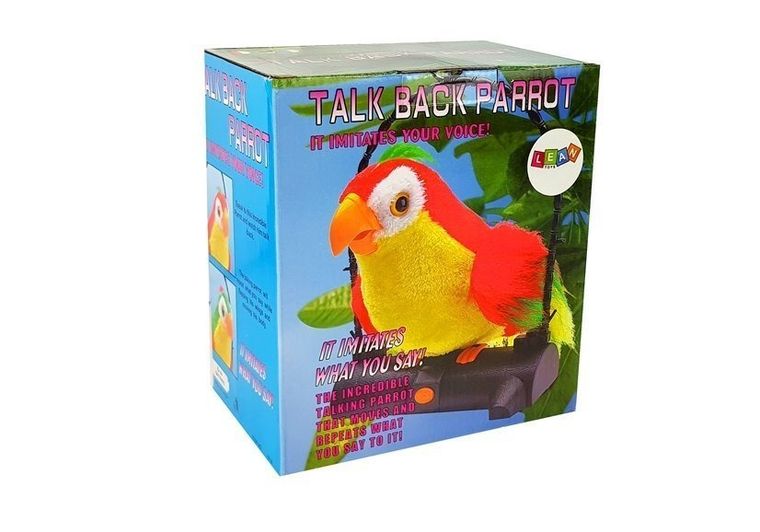 Lean Toys, papuga pleciuga, ptaszek interaktywny, powtarza słowa, zielona