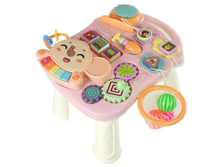 Lean Toys, pchacz, stolik edukacyjny, interaktywny, 2w1, różowy