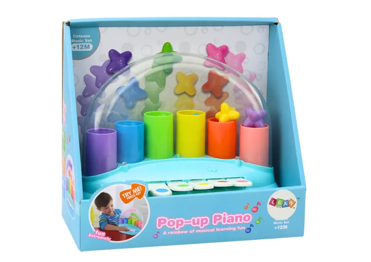 Lean Toys, pianinko z wyskakującymi gwiazdkami, iinteraktywna zabawka myzyczna, niebieskie