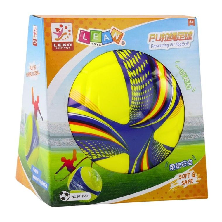 Lean Toys, piłka piankowa na sznurku, żółta, 14 cm