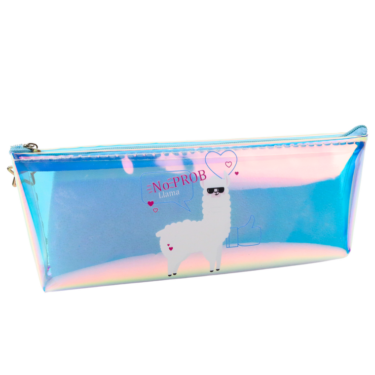 Lean Toys, piórnik saszetka, holograficzny z lamą, niebieski, 21-6 cm