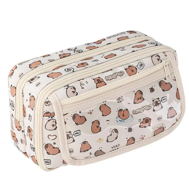 Lean Toys, piórnik saszetka, kapibary, biały, 21cm