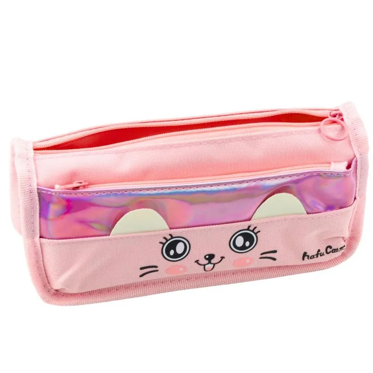 Lean Toys, piórnik saszetka, różowy, Kot, 21,5 cm