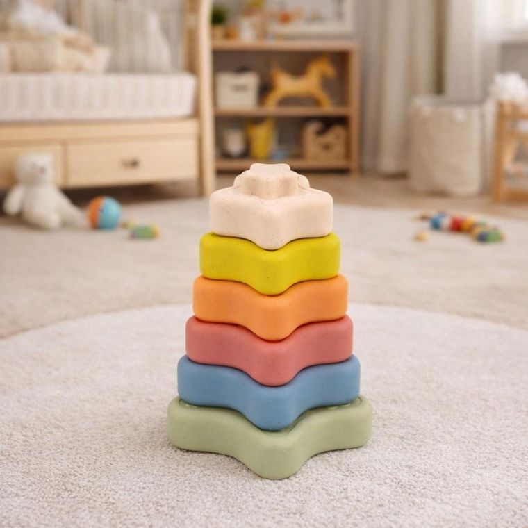 Lean Toys, piramida sensoryczna, miękkie klocki, gwiazdki, 6 elementów