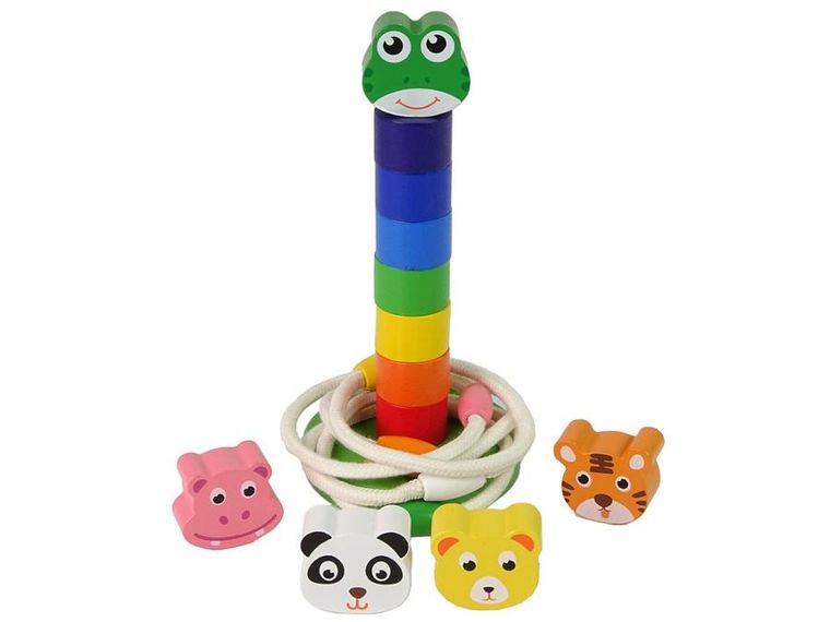 Lean Toys, piramidka drewniana z obręczami, zabwka edukacyjna