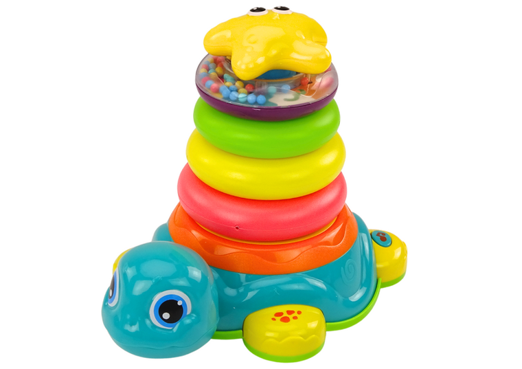 Lean Toys, piramidka, jeżdżący żółwik, 2w1, zabawka interaktywna