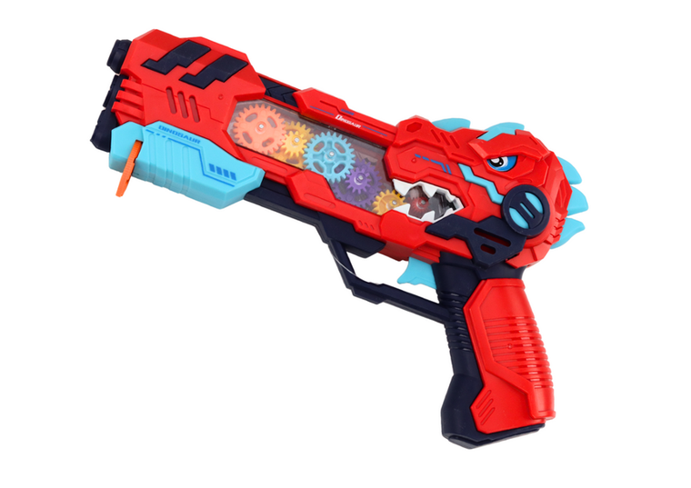 Lean Toys, pistolet z projektorem, dinozaur, niebieski czerwony