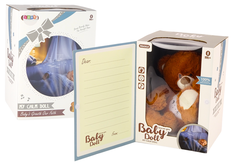 Lean Toys, pluszowy miś usypiający ze światłem i dźwiękiem, tryb nocny i dzienny, brązowy