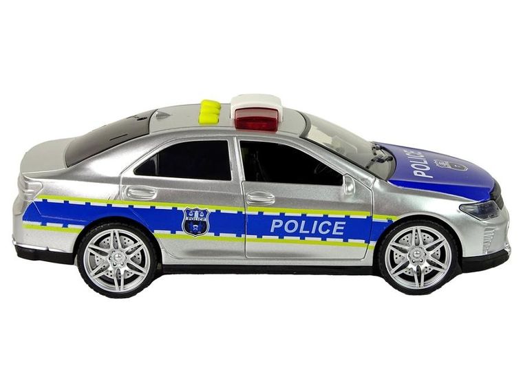 Lean Toys, policja, pojazd interaktywny, napęd frykcyjny, 1:14, srebrny