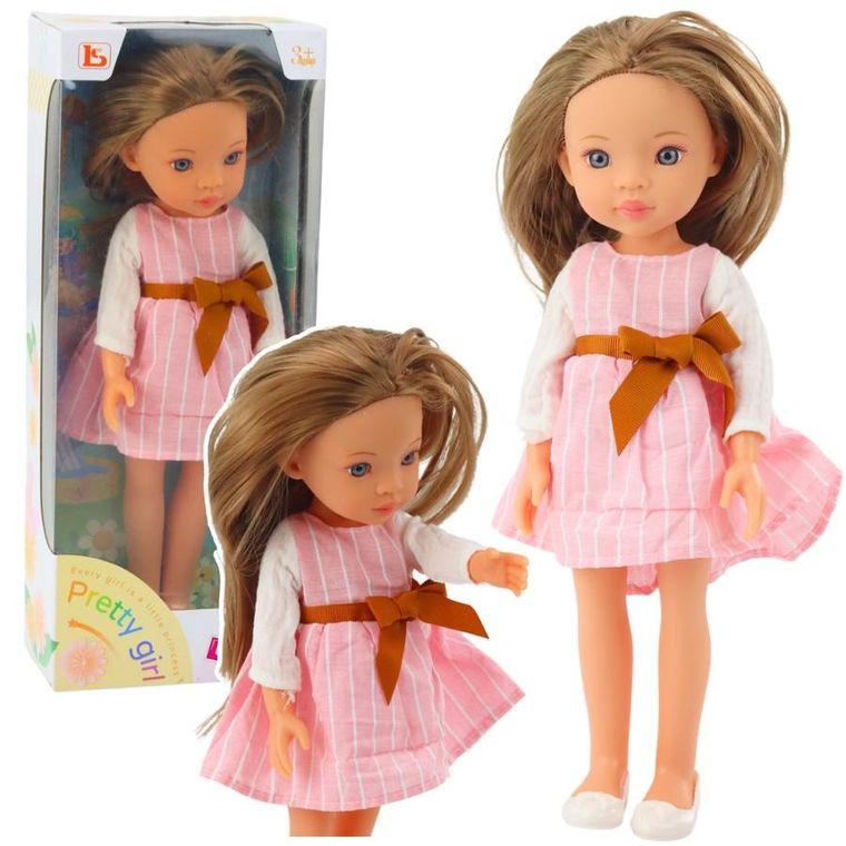 Lean Toys, Pretty Girl, lalka w różowej sukience z kokardą, 32 cm
