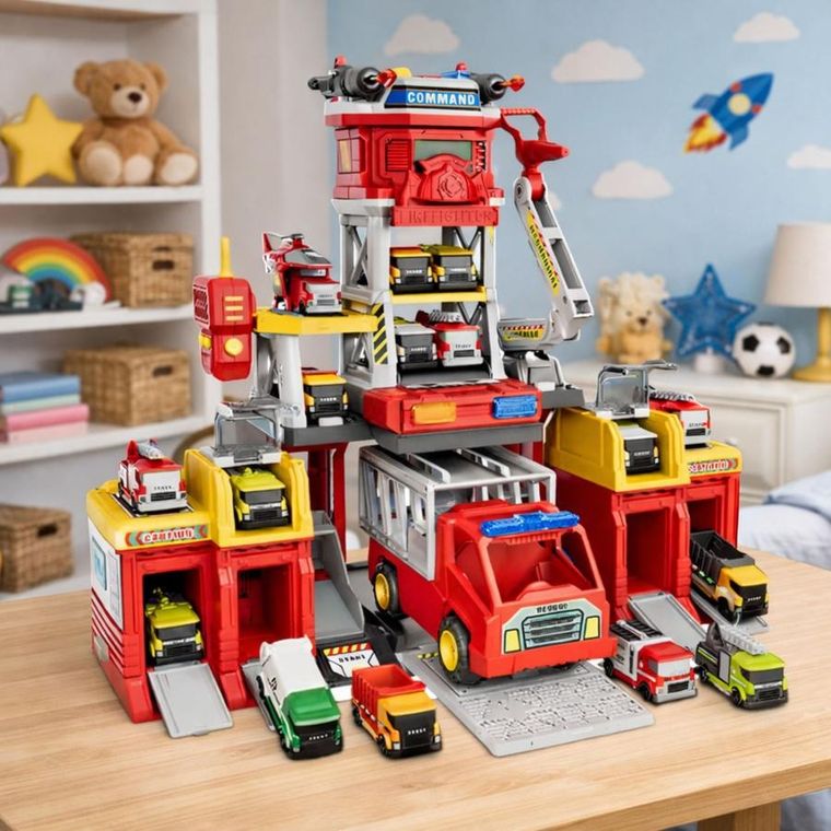 Lean Toys, remiza strażacka, centrum ratunkowe z pojazdami