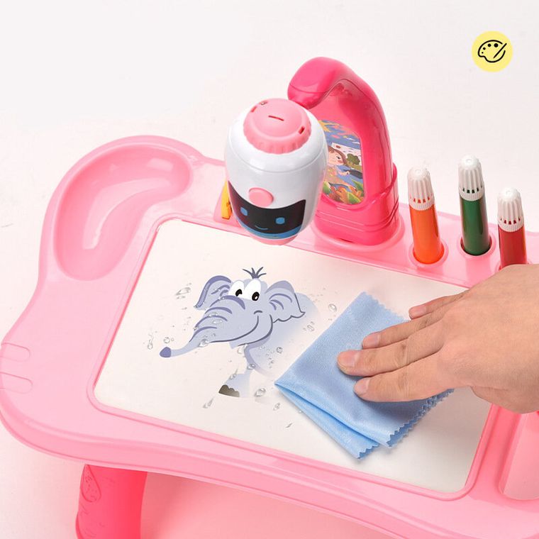 Lean Toys, robot, stolik z projektorem, różowy