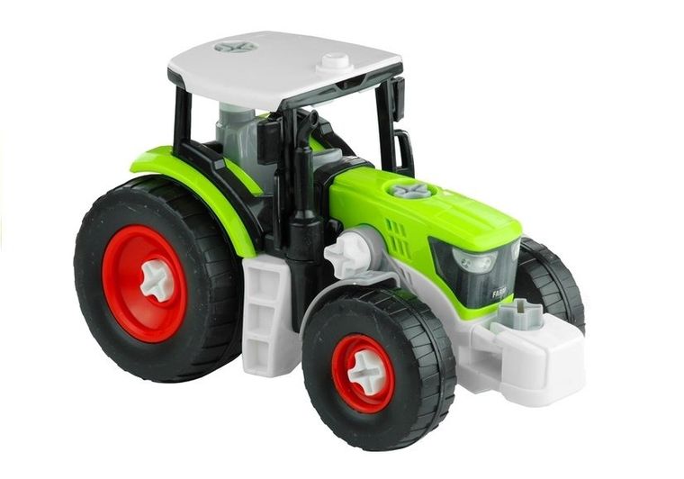 Lean Toys, rozkręcany traktor z przyczepą z drewnem, 43 cm