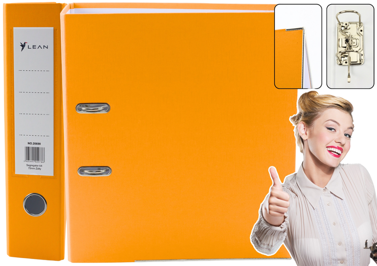 Lean Toys, segregator A4, 75 mm, żółty