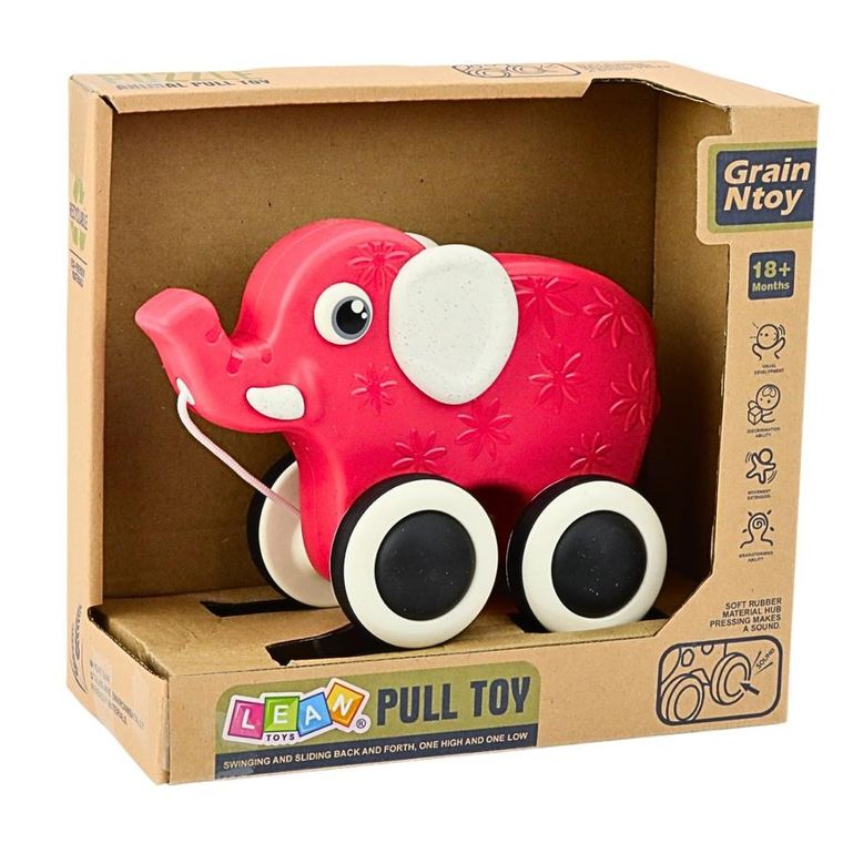 Lean Toys, słonik do ciągnięcia, czerwony