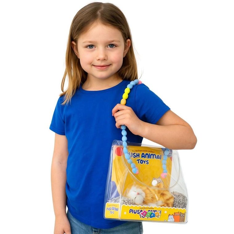 Lean Toys, śpiący rudy kot na poduszce, maskotka