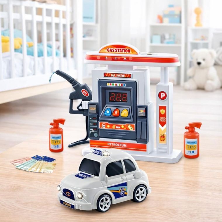 Lean Toys, stacja benzynowa z autkiem, zestaw interaktywny