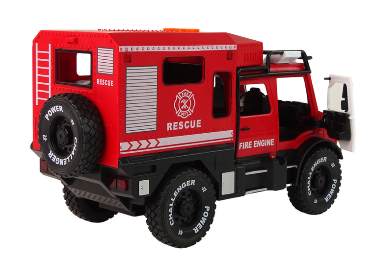 Lean Toys, straż pożarna, interaktywny pojazd terenowy, czerwony, 1:14