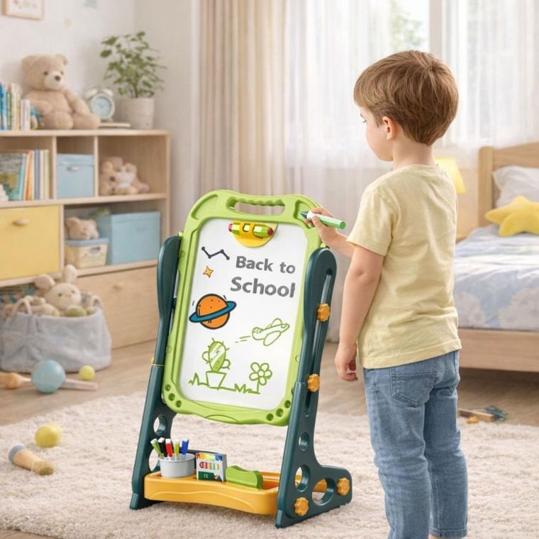 Lean Toys, tablica dwustronna, magnetyczna i kredowa, zielona, 52 elementy