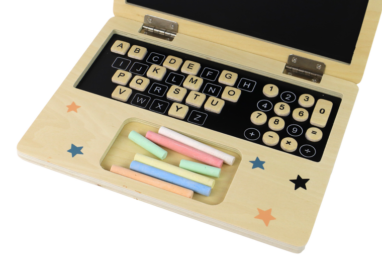 Lean Toys, tablica kredowa, drewniana, laptop