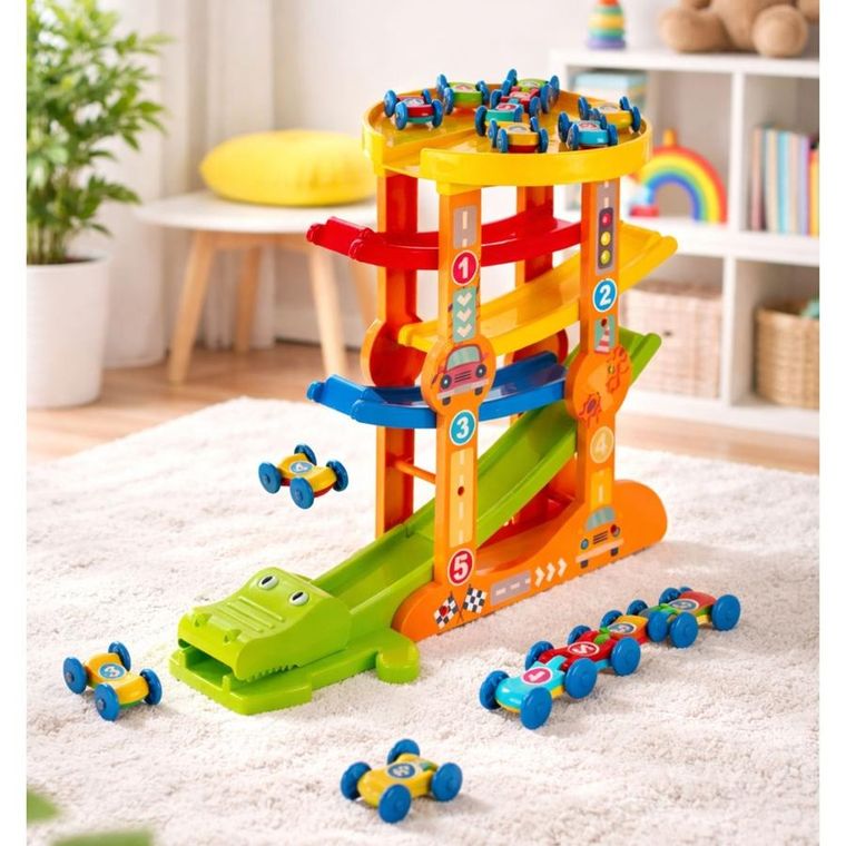 Lean Toys, tor zjeżdżalnia dla autek, 5 poziomów, krokodyl