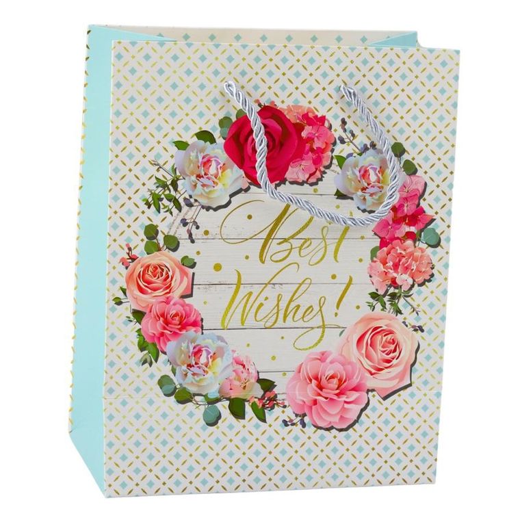 Lean Toys, torba prezentowa, kwiaty, best wishes, 23-18-10,5 cm, 1 szt.