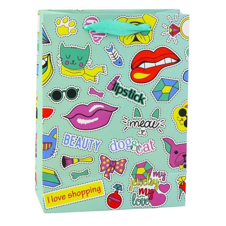 Lean Toys, torba prezentowa naklejki kolorowe znaczki, 23-18-10,5 cm, 1 szt.