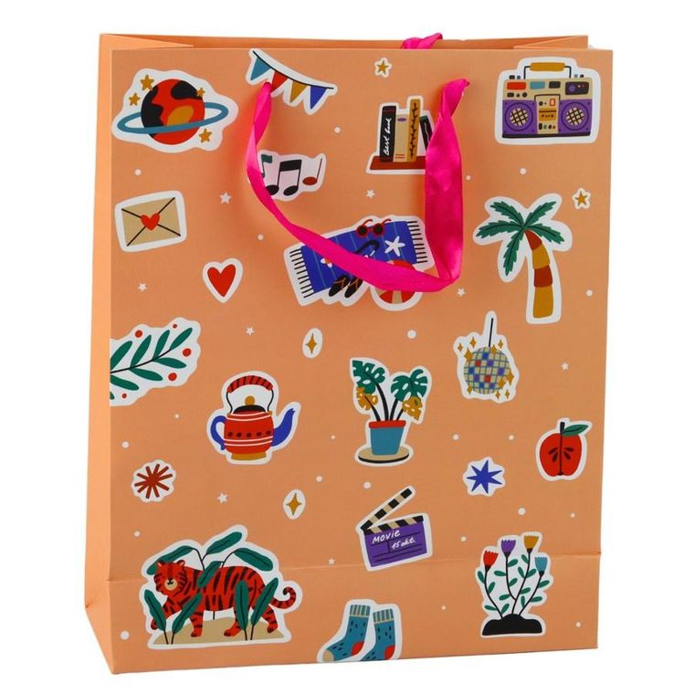 Lean Toys, torba prezentowa naklejki kolorowe znaczki, 32-26-12 cm, 1 szt.