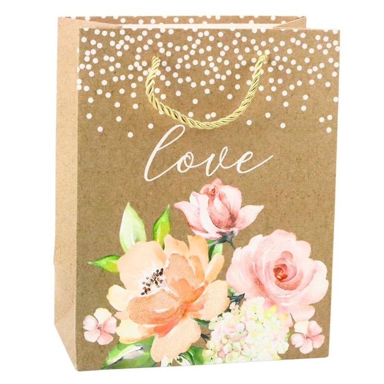 Lean Toys, torba prezentowa, napis love, kwiaty, 23-18-10,5 cm, 1 szt.