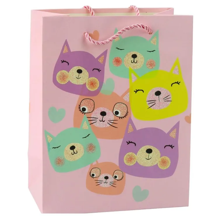 Lean Toys, torba prezentowa papierowa kotki brokatowa, 23-18-10,5 cm, 1 szt.