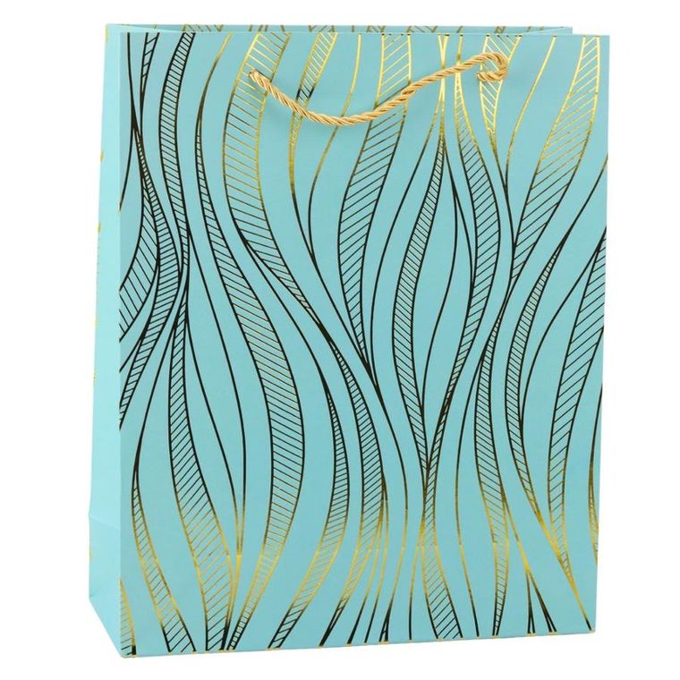 Lean Toys, torba prezentowa papierowa linie faliste złote, 32-26-12 cm, 1 szt.