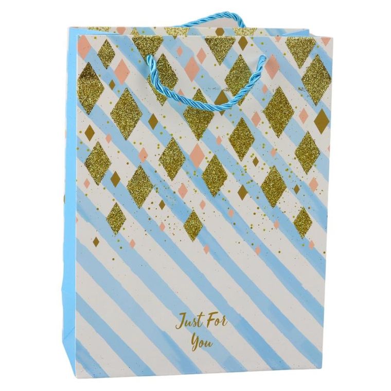 Lean Toys, torba prezentowa papierowa, niebieska, różowa brokat, 23-18-10,5 cm, 1 szt.