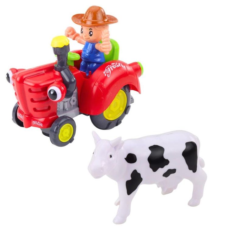 Lean Toys, traktor farmerski z przyczepką, pojazd interaktywny