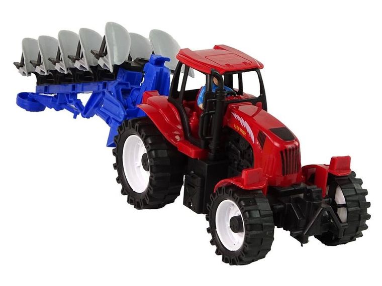 Lean Toys, traktor z pługiem, czerwony