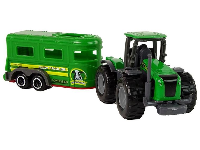 Lean Toys, traktor z przyczepą do transportu zwierząt, zielony