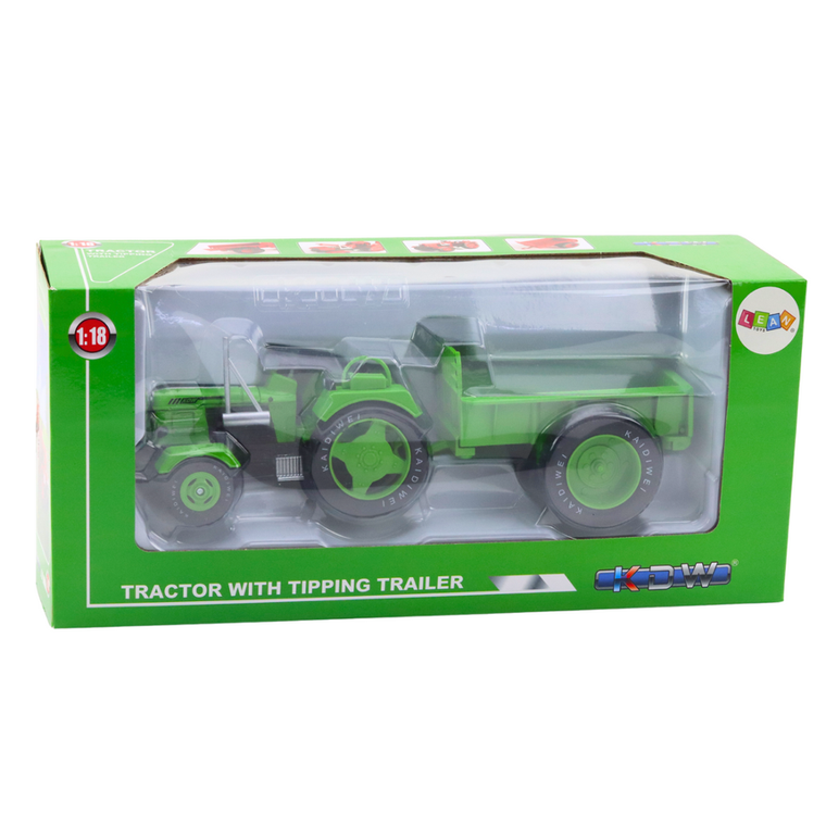 Lean Toys, traktor z przyczepą, pojazd rolniczy, metalowy, zielony, 1:18