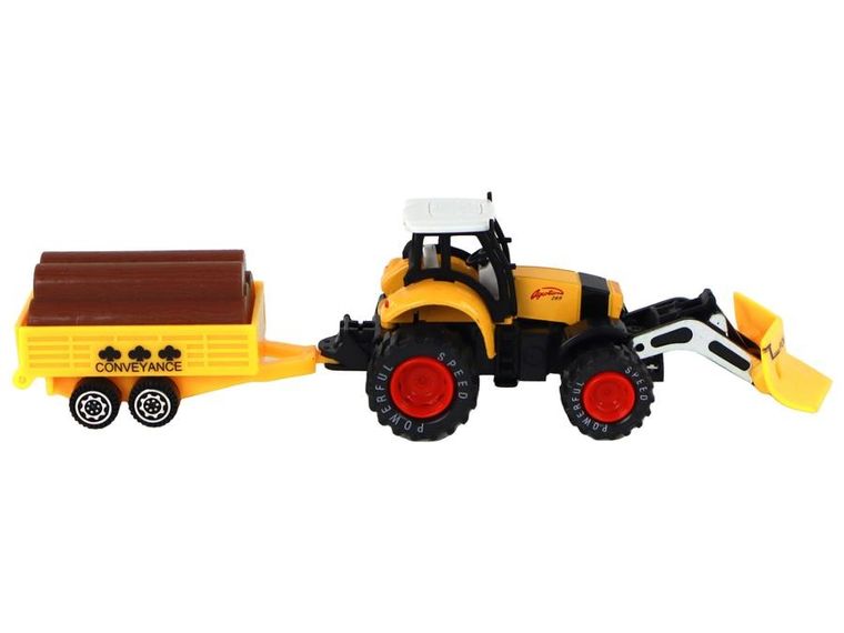 Lean Toys, traktor z przyczepą, pojazd rolniczy, żółta
